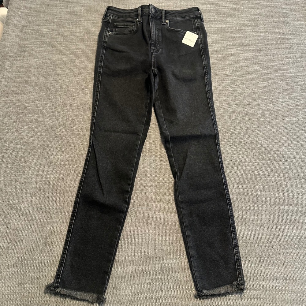 Free People We The Free Jeans Womens 28 Black New Raw Hem Skinny High Rise